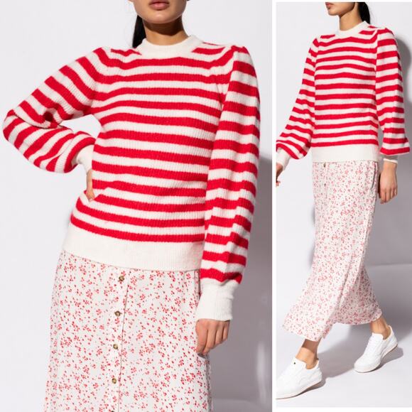 NWT GANNI SWEATER L PULLOVER RED KNIT WOOL ALPACA STRIPED COZY COMFY SOFT - Picture 1 of 12